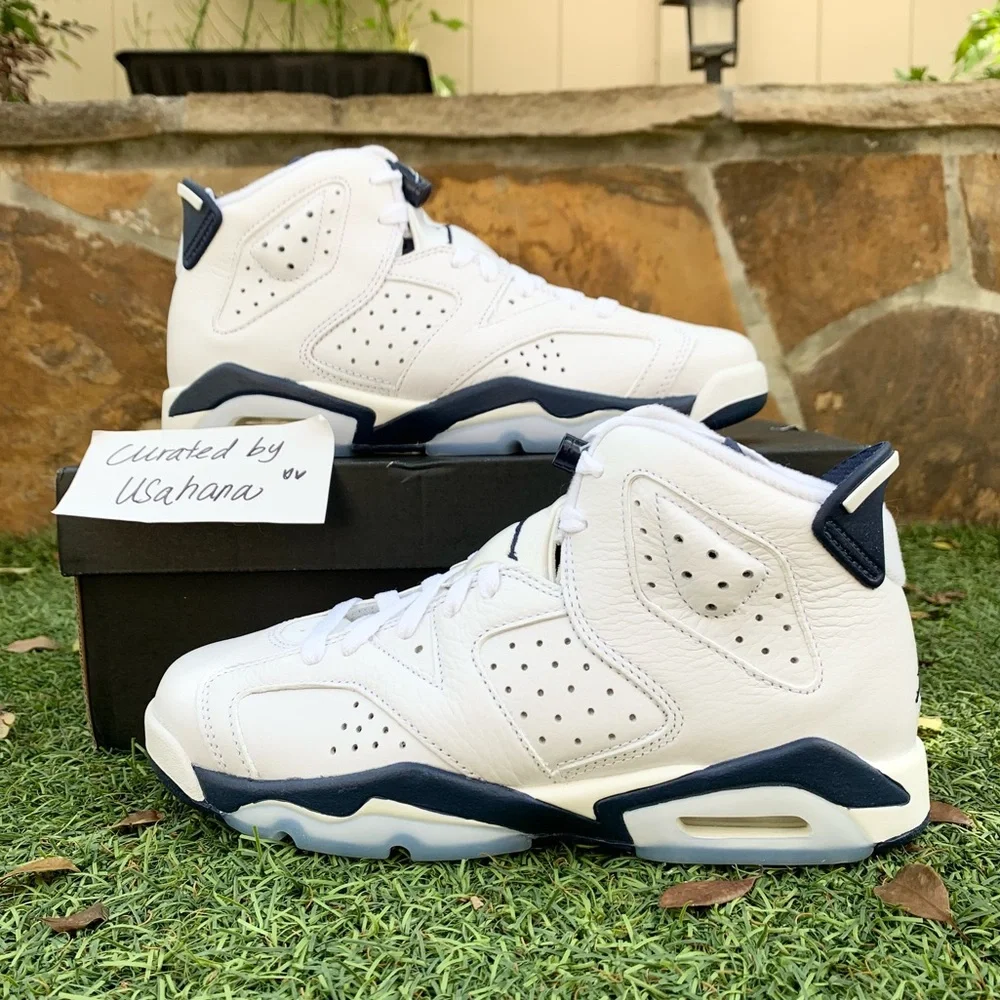 Nike Air Jordan 6 GS retro white Midnight navy shoes - Picture 2 of 5
